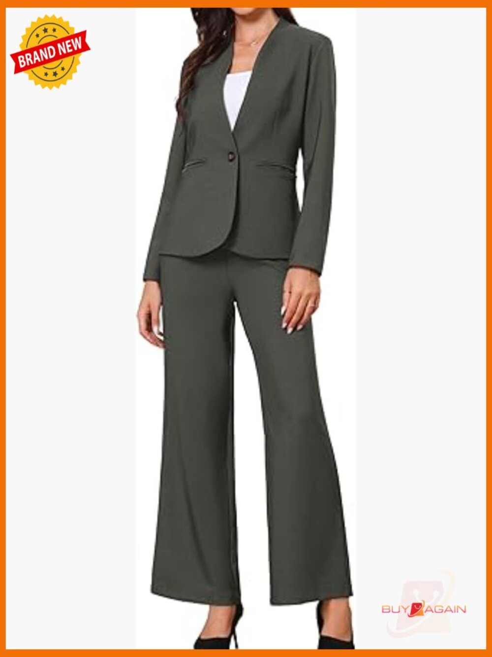 2 Piece Pantsuit Set Collarless Blazer Office Business Casual Outfits
